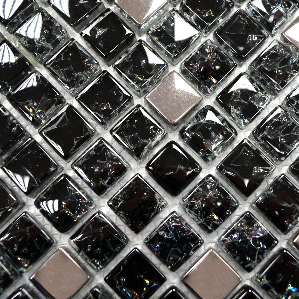 Glass Mosaic Tiles Alish Black Silver