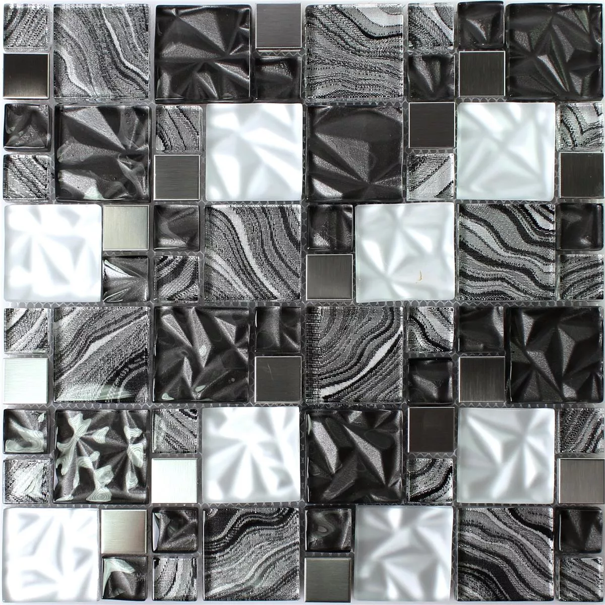 Glas Metall Stainless Steel Mosaic Tiles Zadar Grey Black