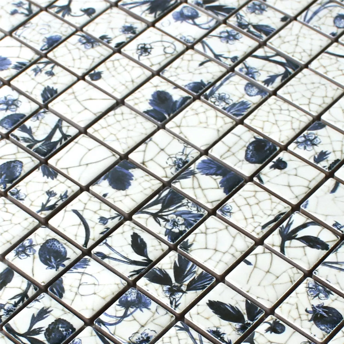 Mosaik Keramik Strawberry Vit Blå