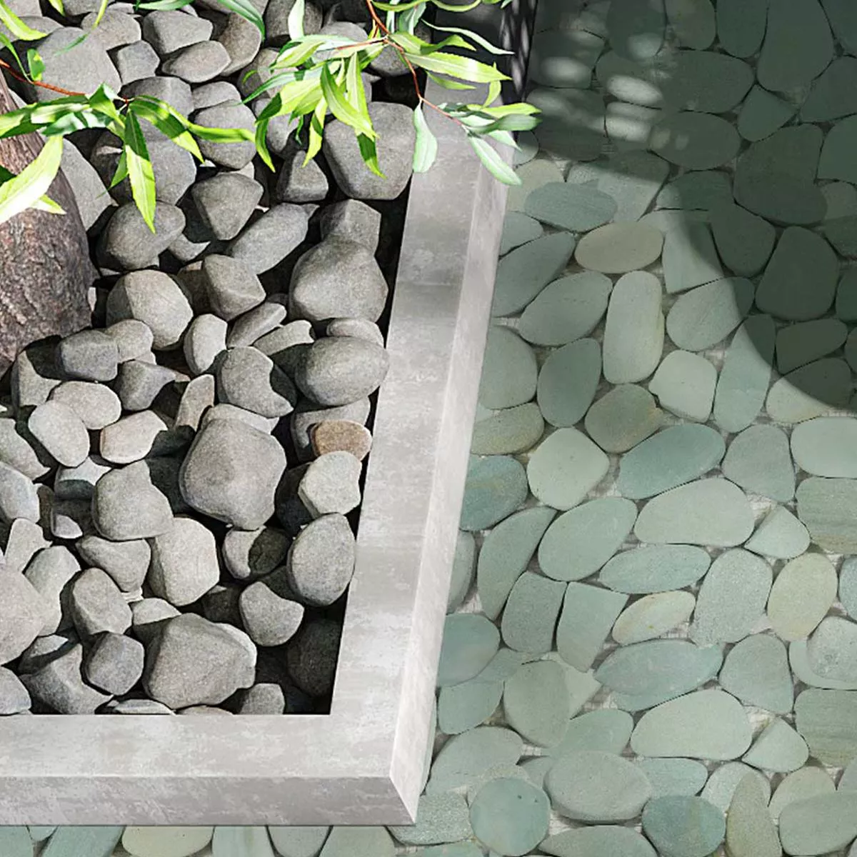 Amostra Seixos de Rio Mosaico De Pedra Natural Corte Green Oasis