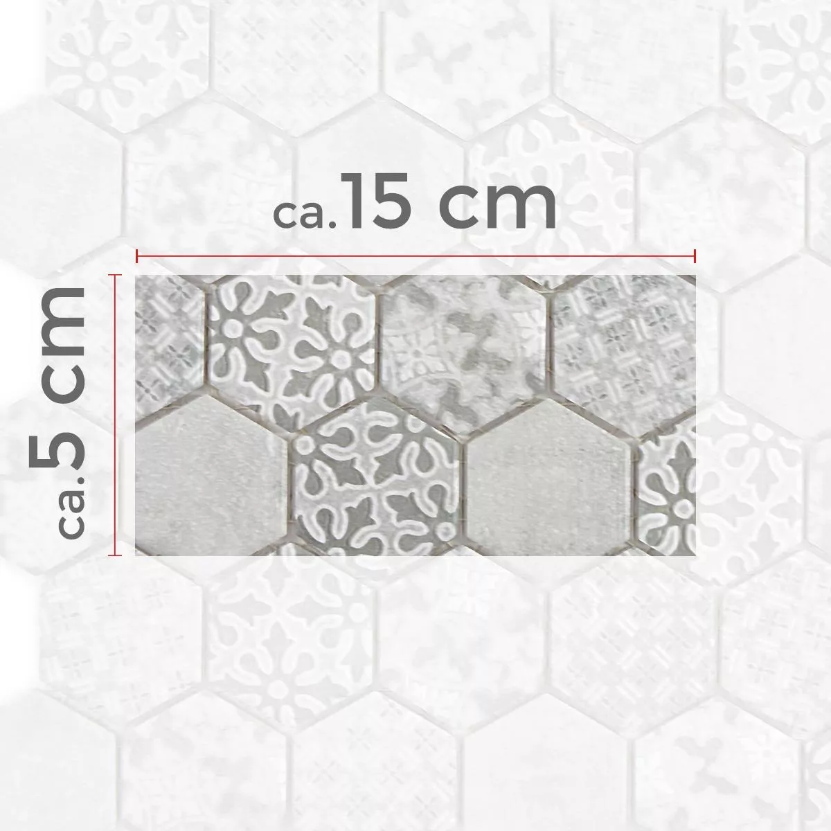Sample Ceramic Mosaic Retro Tiles Lawinia Hexagon Grey