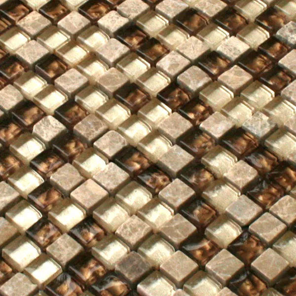 Mozaika Szkło Marmur Kamień Naturalny Beżowy Złoto