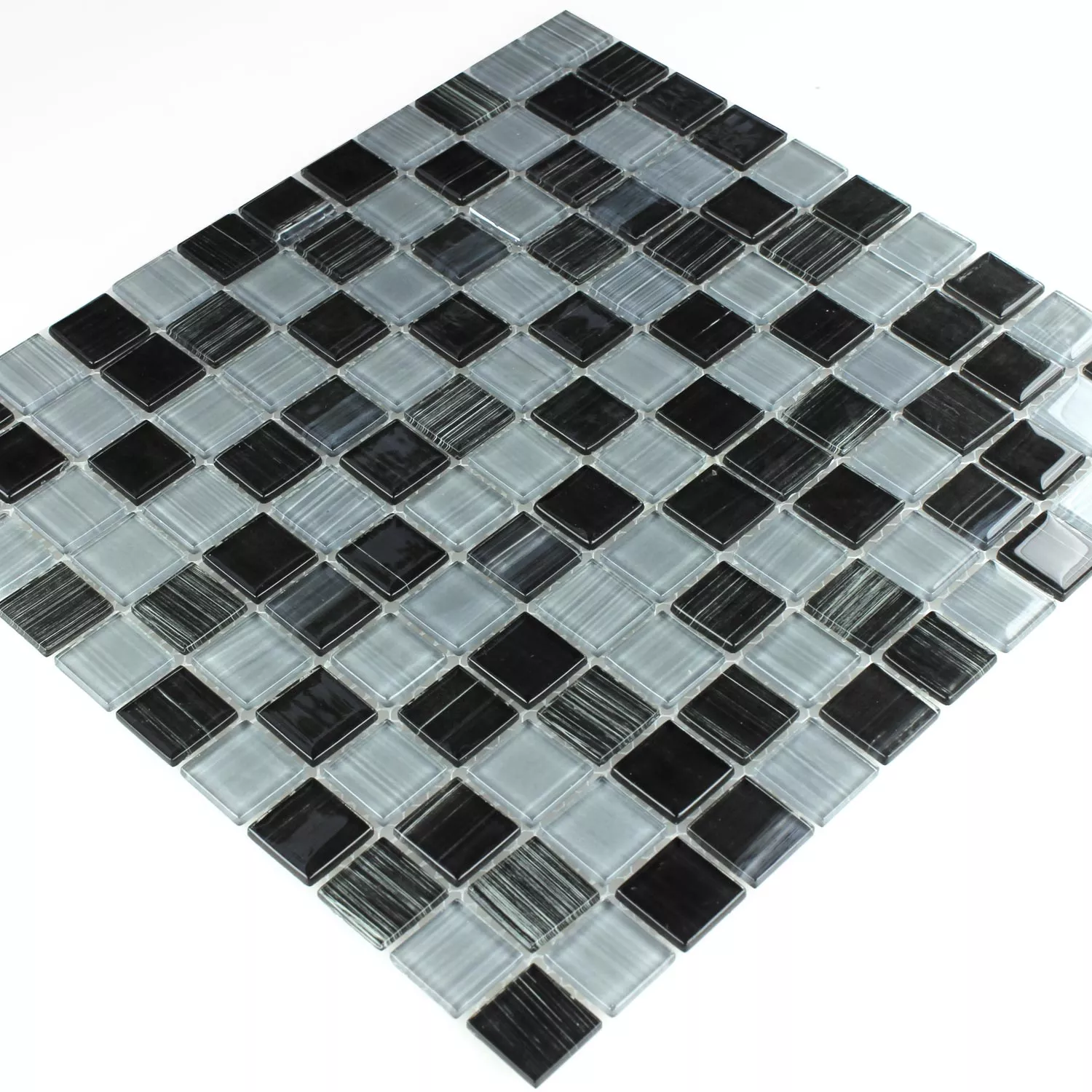 Mosaic Tiles Glass Stroke Black White 25x25x4mm