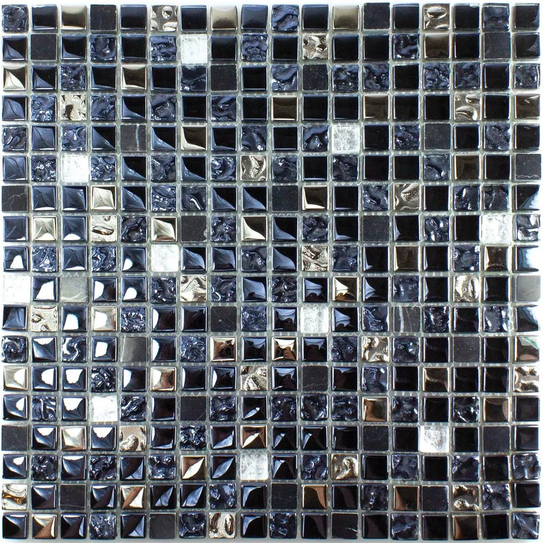 Glass Natural Stone Mosaic Tile Cooktown Black Silver