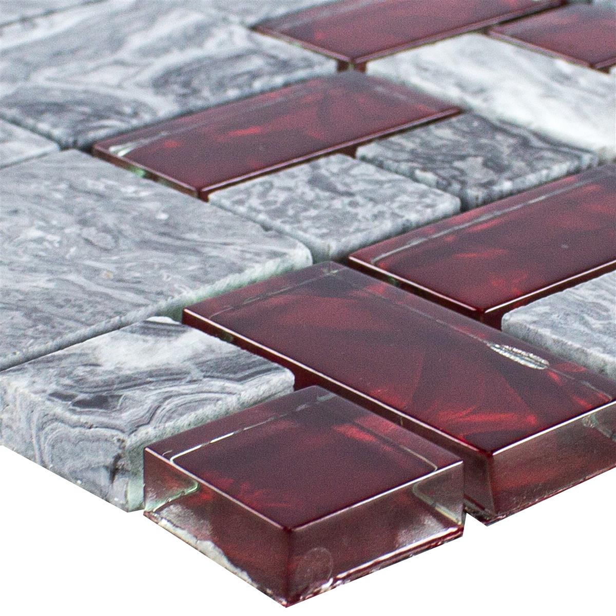 Glass Natural Stone Mosaic Tiles Grey Sinop Red 2 Mix