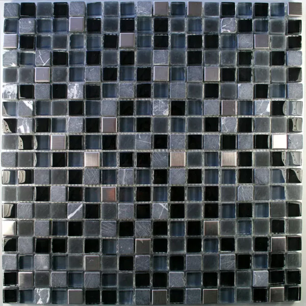 Mozaik Csempe Üveg Üveggolyó Rozsdamentes Acél Fekete Mix