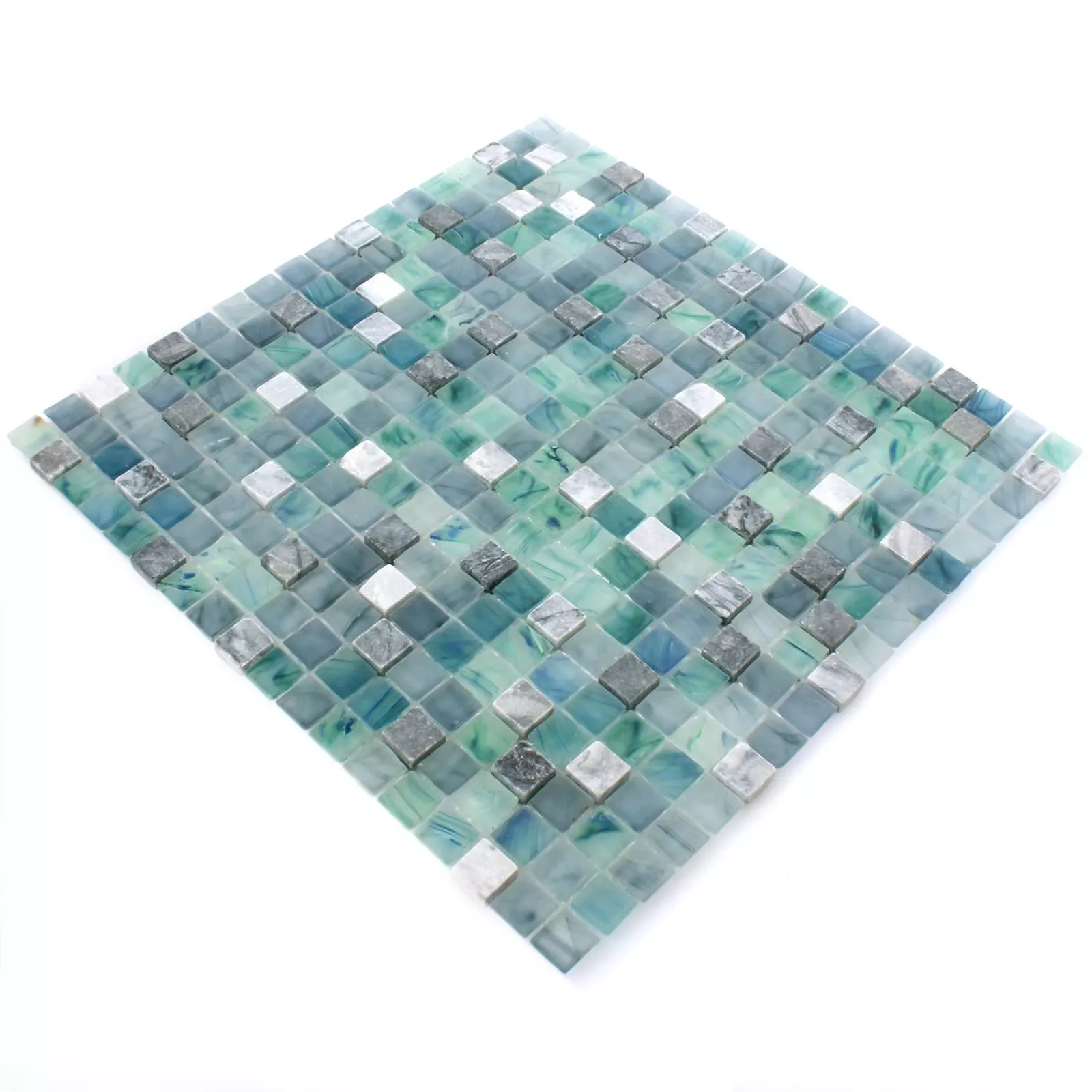 Padrão de Azulejo Mosaico Mayon Vidro Mármore Mix Verde Mar