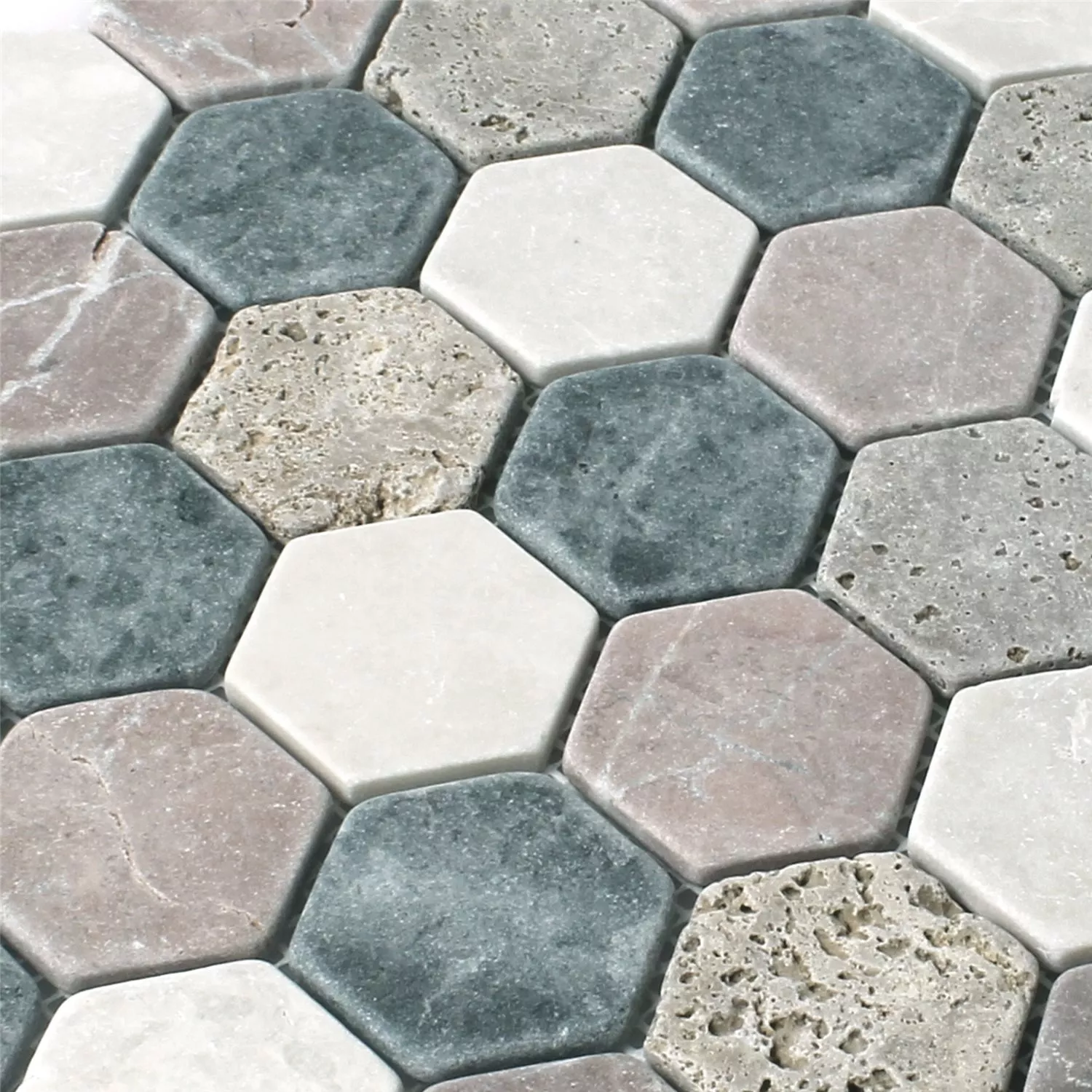 Mosaik Marmor Tarsus Hexagon Färgrik