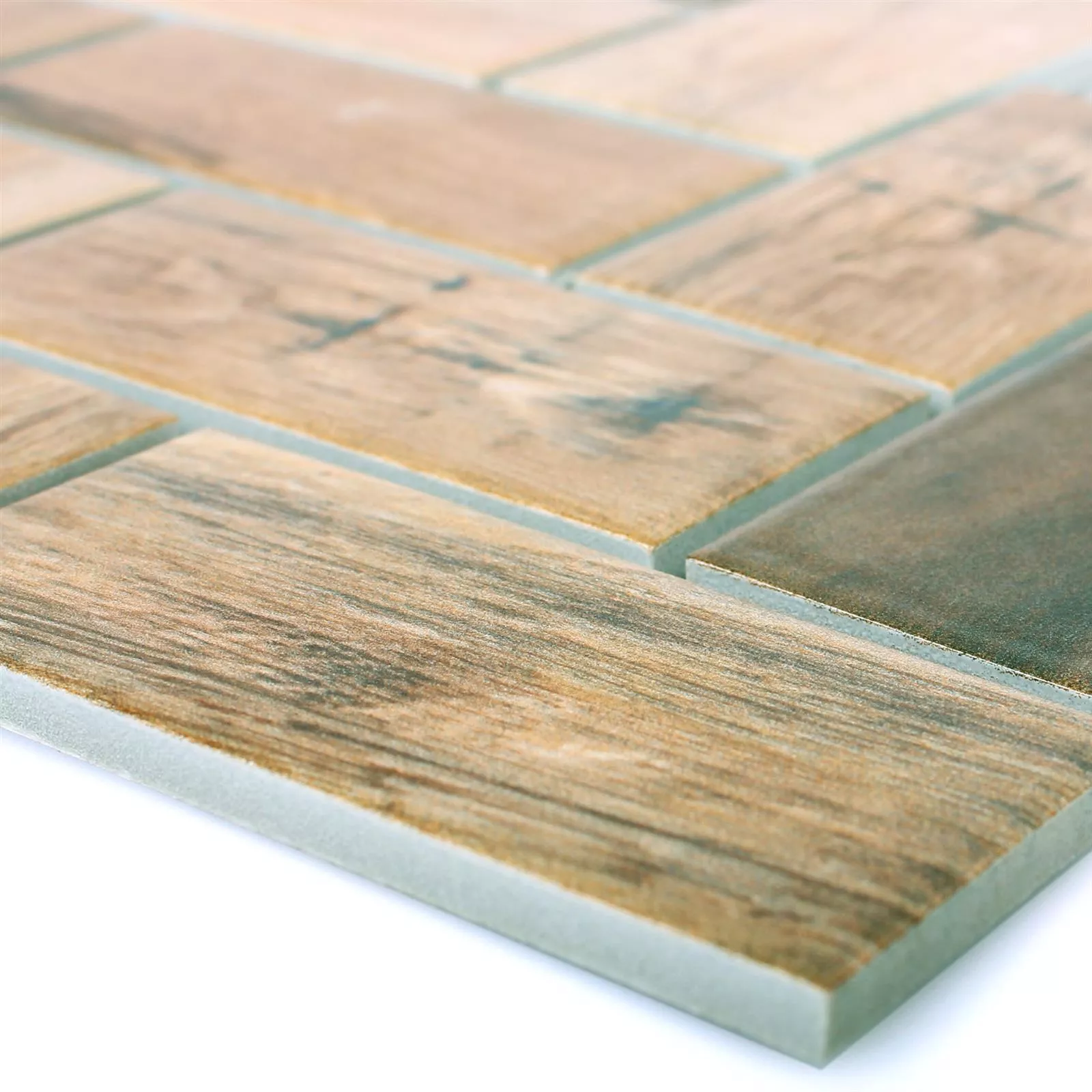 Ceramic Wood Optic Mosaic Tiles Norfolk Fish Bone Brown Ceramic Wood Optic Mosaic Tiles Norfolk Fish Bone Brown