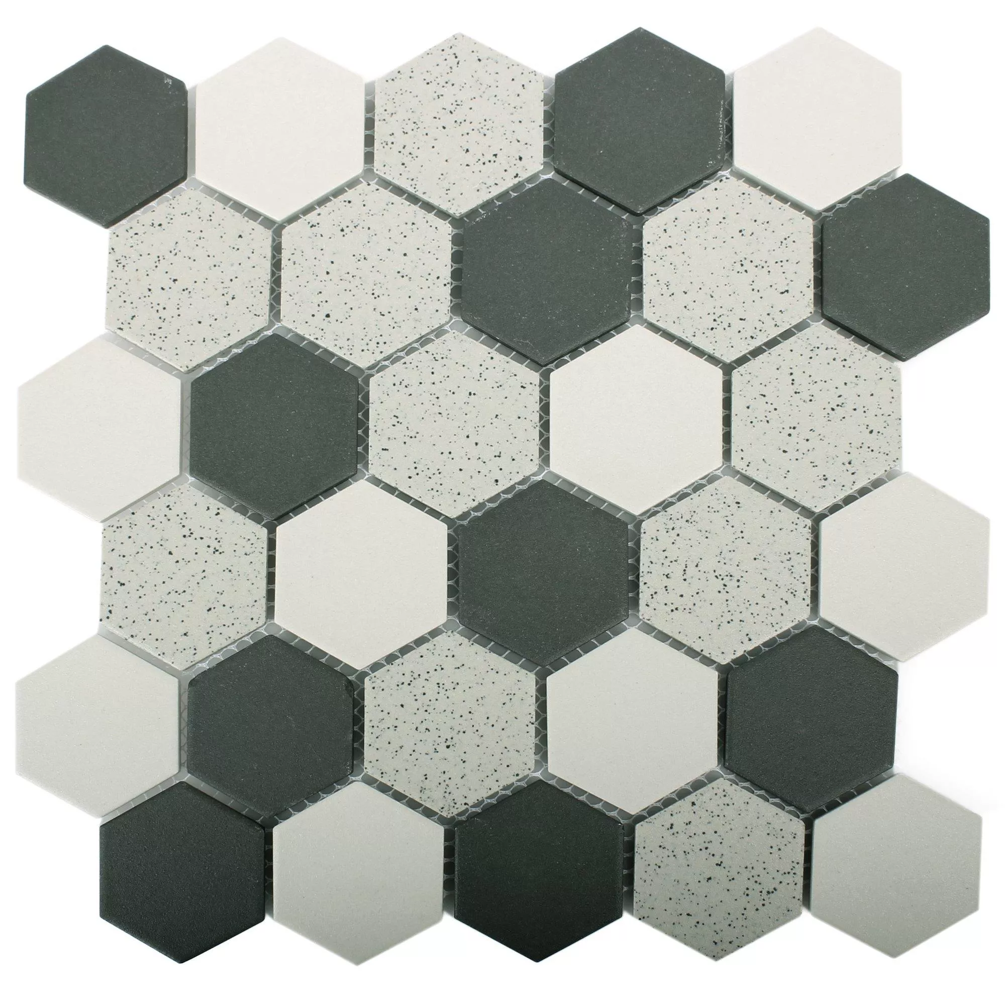 Muestra Cerámica Azulejos De Mosaico Monforte Hexagonales Negro Gris 