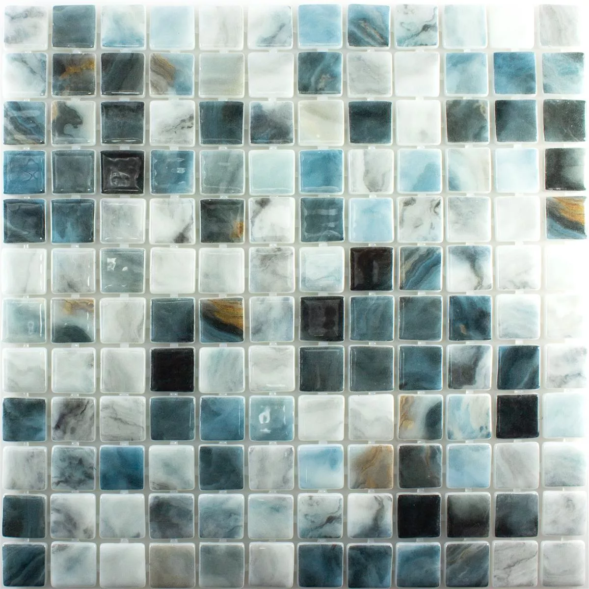 Glas Swimmingpool Mosaik Baltic Blå Grå 25x25mm