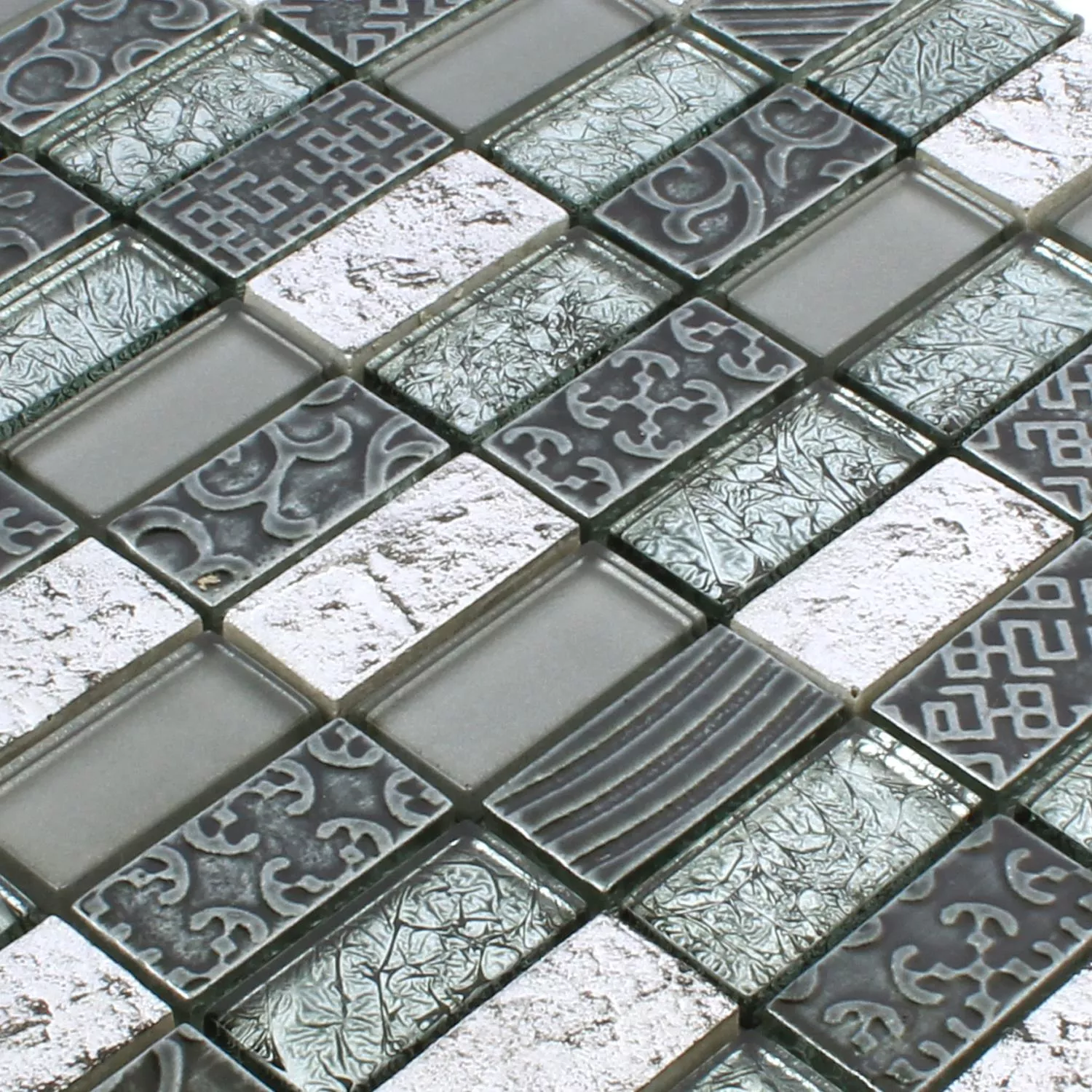 Sample Mosaic Tiles Glass Natural Stone Piroshka Silver