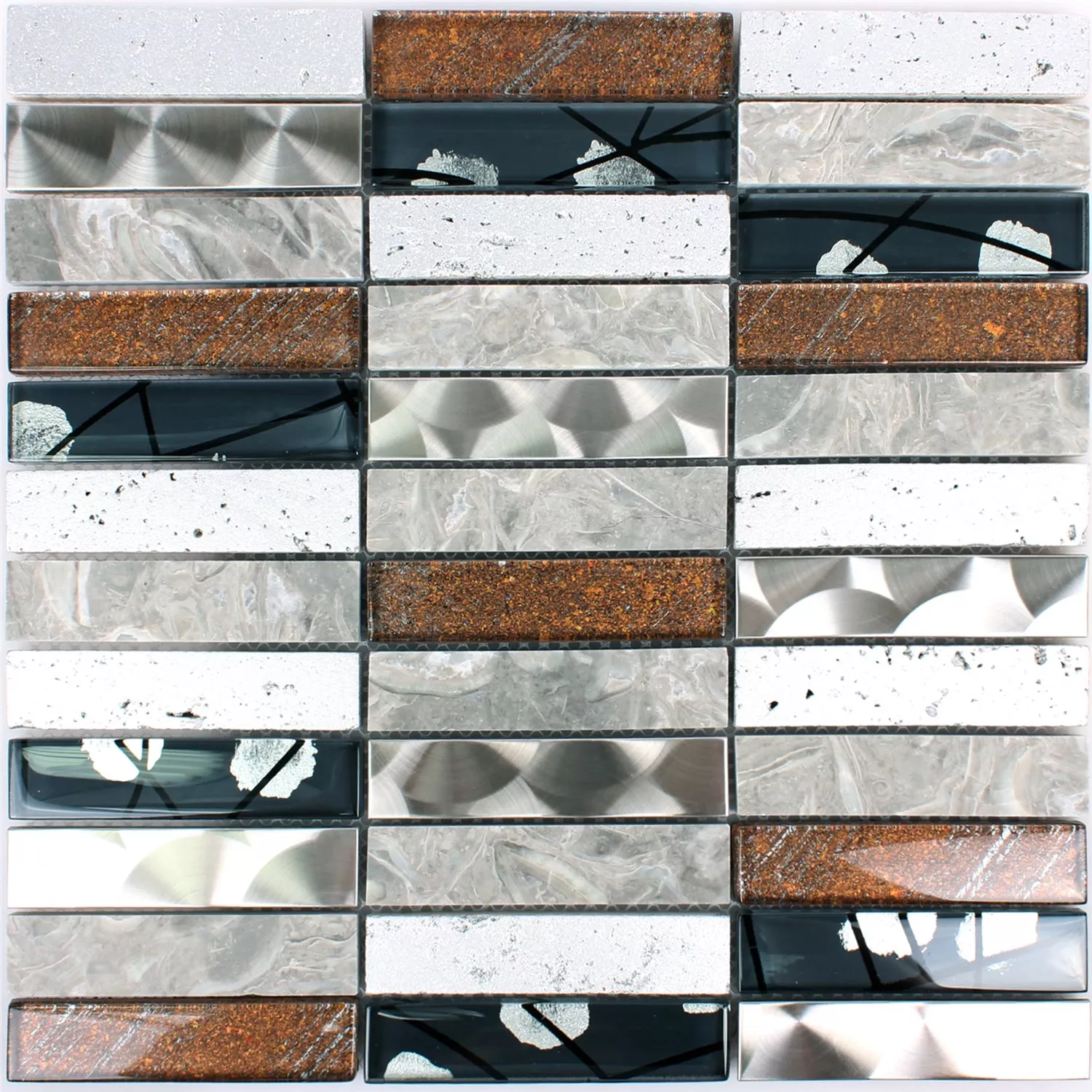 Sample Mosaic Tiles Musical Glass Stone Steel Mix Grey