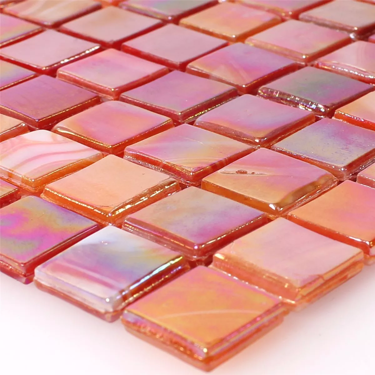 Sample Mosaic Tiles Glass Nacre Effect Red Mix