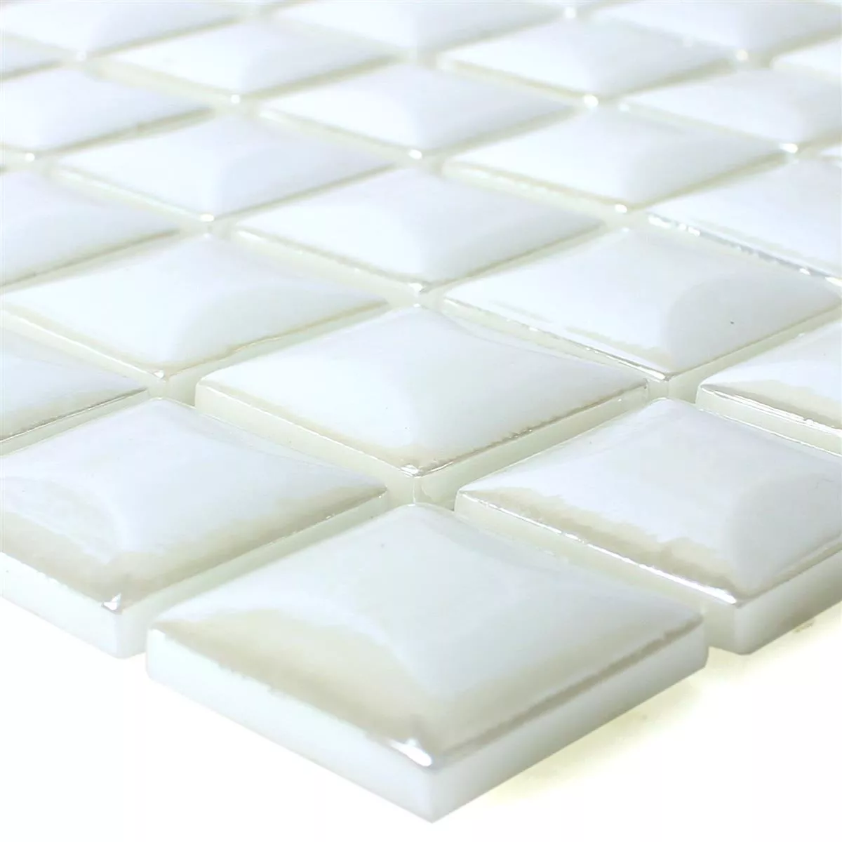 Sample Glass Mosaic Tiles Monrovia White 3D Metallic