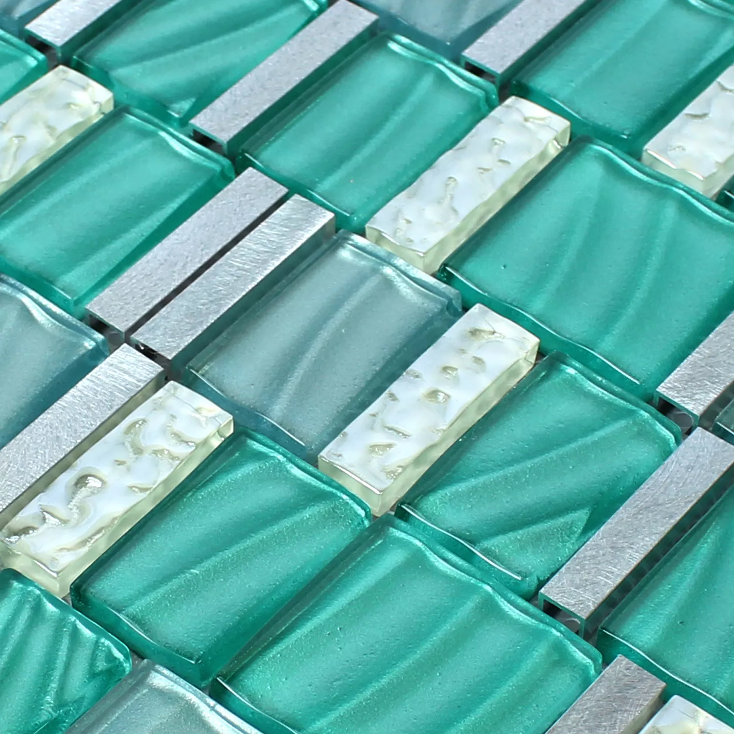 Mosaic Tiles Glass Aluminium Green Silver Mix