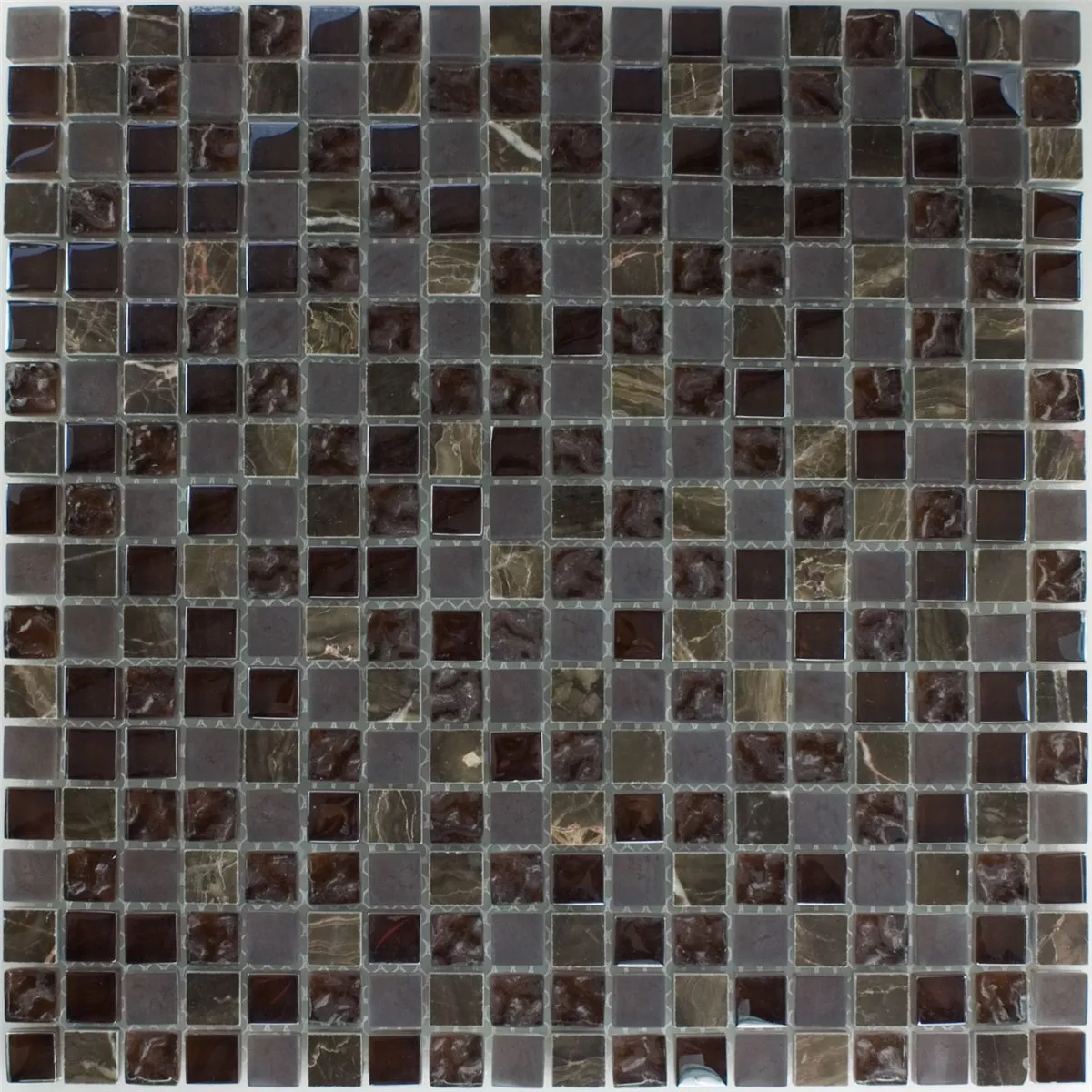 Mosaikkfliser Glass Marmor Mix Sintra Brun 15x15x8mm