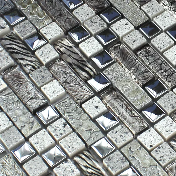 Mozaik Pločice Staklo Metal Kvarc Kompozitno Srebrna