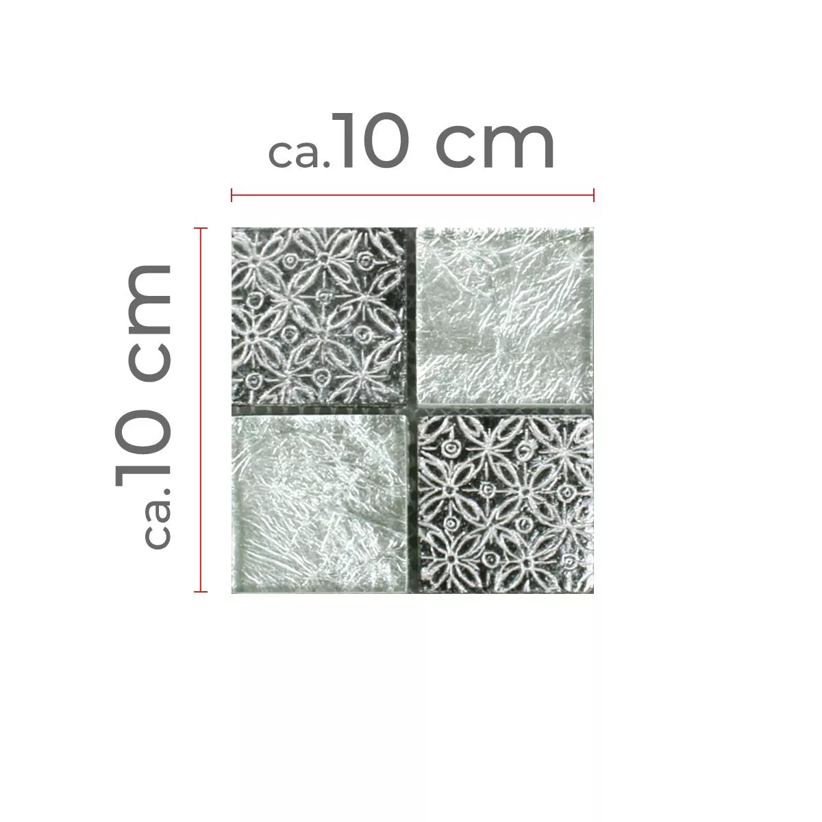 Muster von Mosaikfliesen Glas Naturstein Friesia Silber