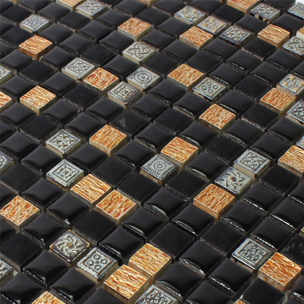 Pedra Natural Resina Ornamento Mosaico Preto Cobre