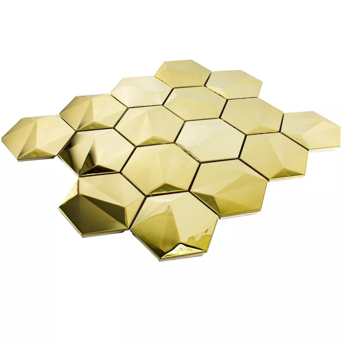 Échantillon Acier Inoxydable Mosaïque Carrelage Durango Hexagone 3D Or