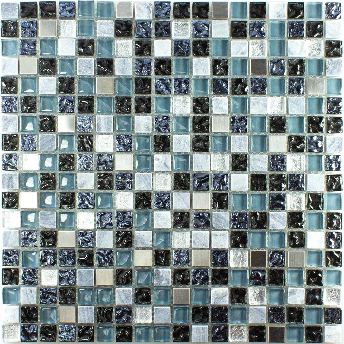 Vetro Pietra Naturale Metallo Mosaico Dysart Grigio Blu Argento