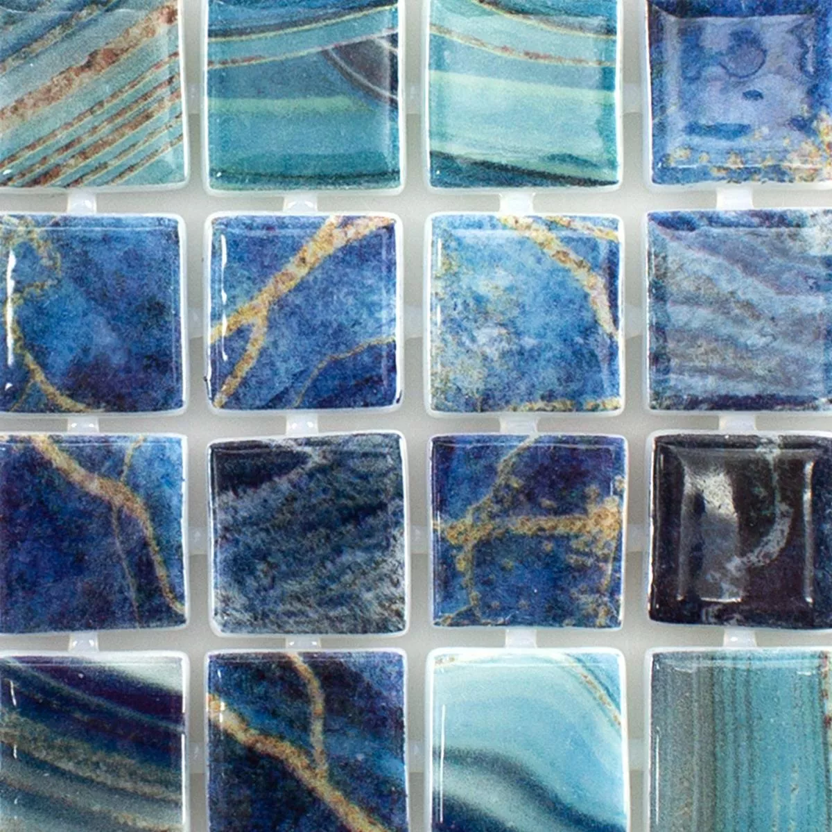 Próbka Mozaika szklana na basen Baltic Niebieski Turkusowy