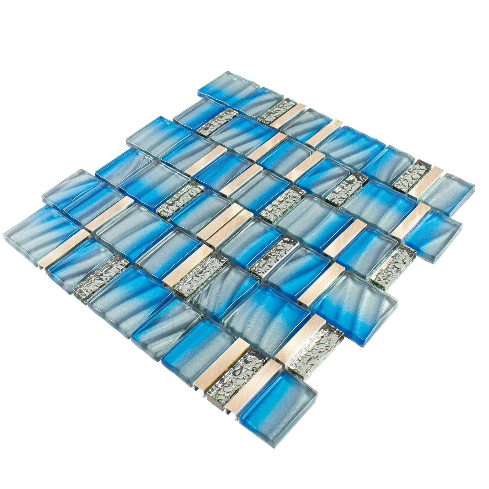 Vidro Metal Azulejo Mosaico Union Azul Cobre