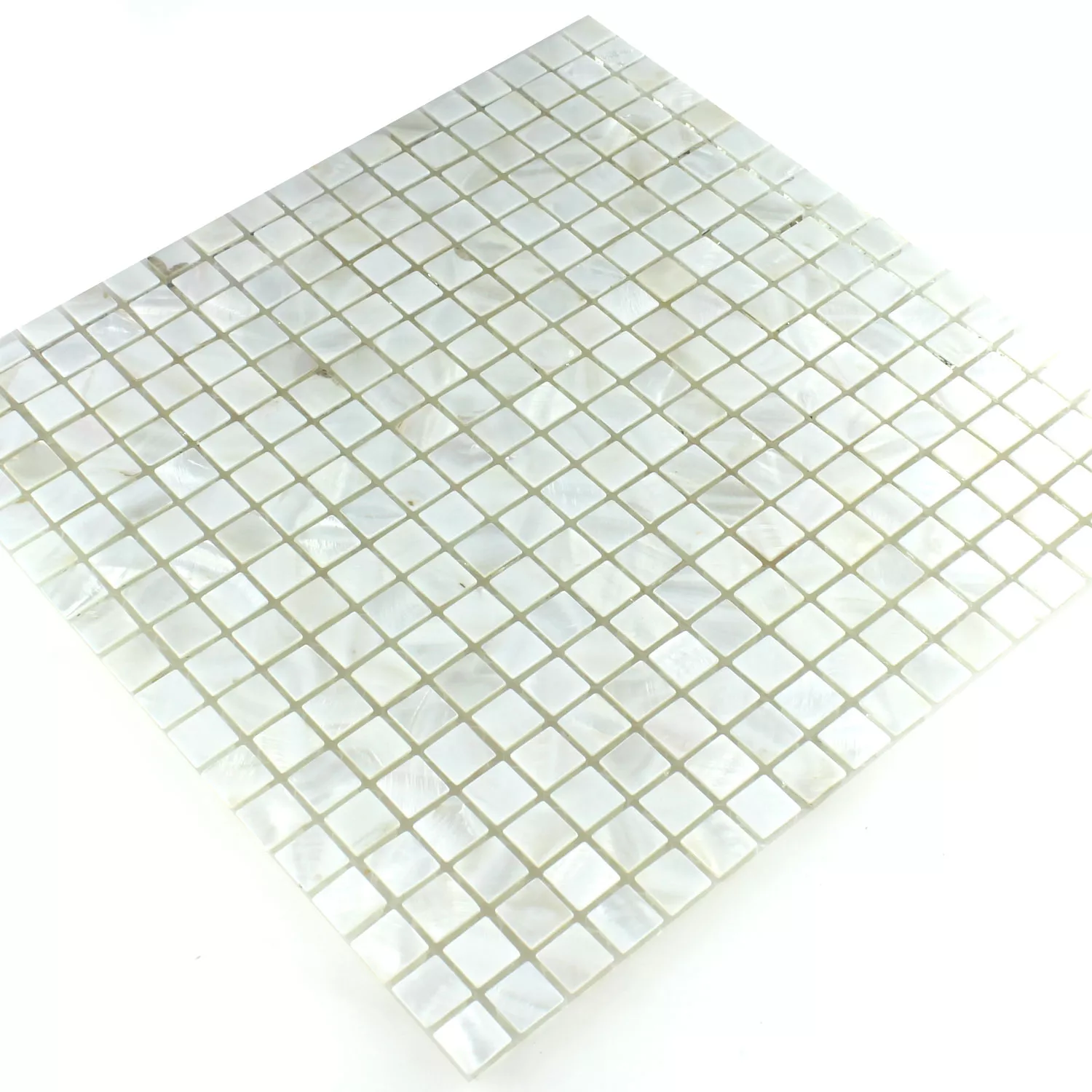 Mosaik Fliser Glas Nacre Effekt Elfenben Hvid 15x15x8mm