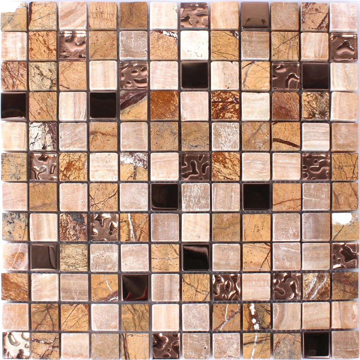 Mosaic Tiles Glass Natural Stone Stainless Steel Brown Mix