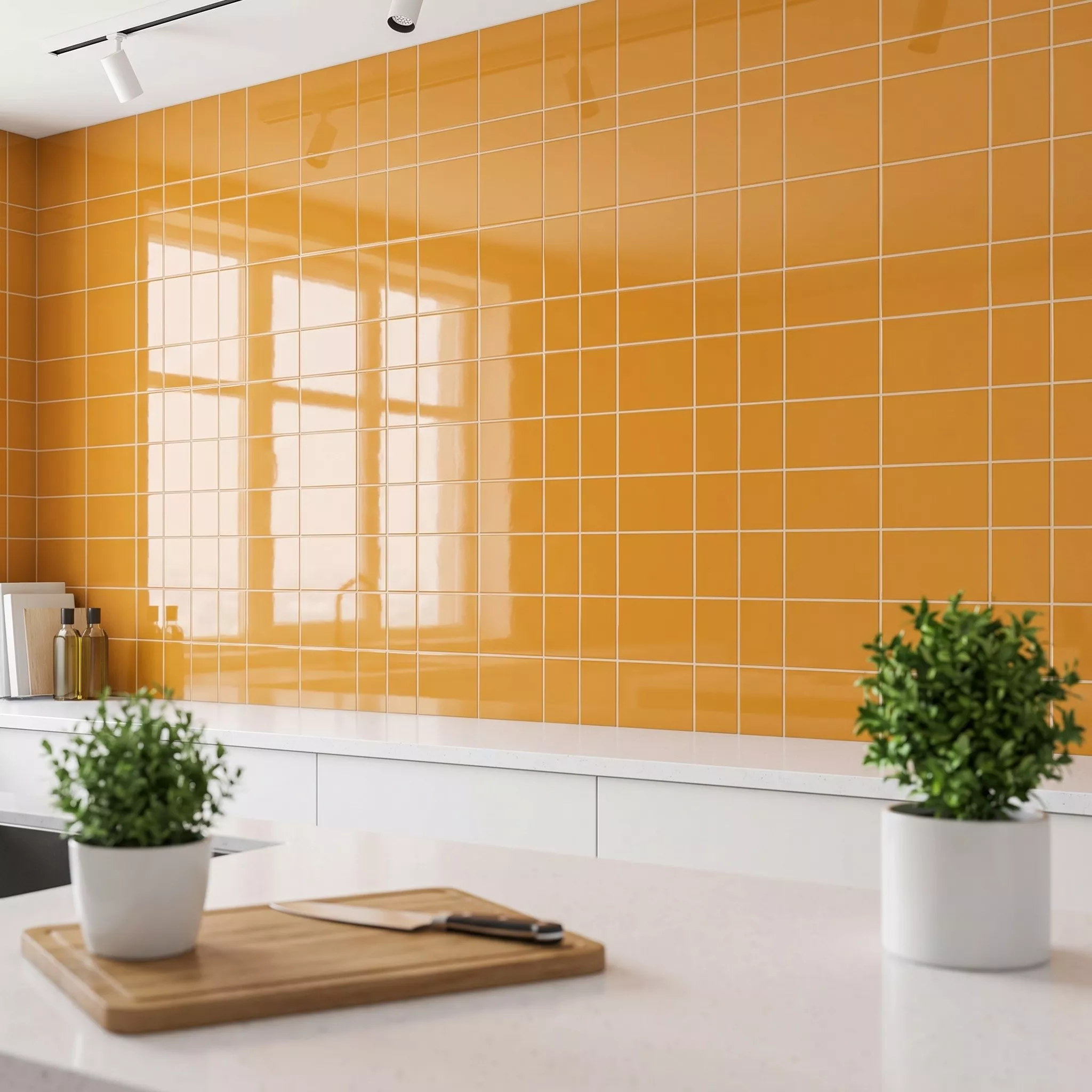 Metro laatta Keltainen Kimaltelevaa 10x10 cm Ilman Fasettia Freyburg Ocre