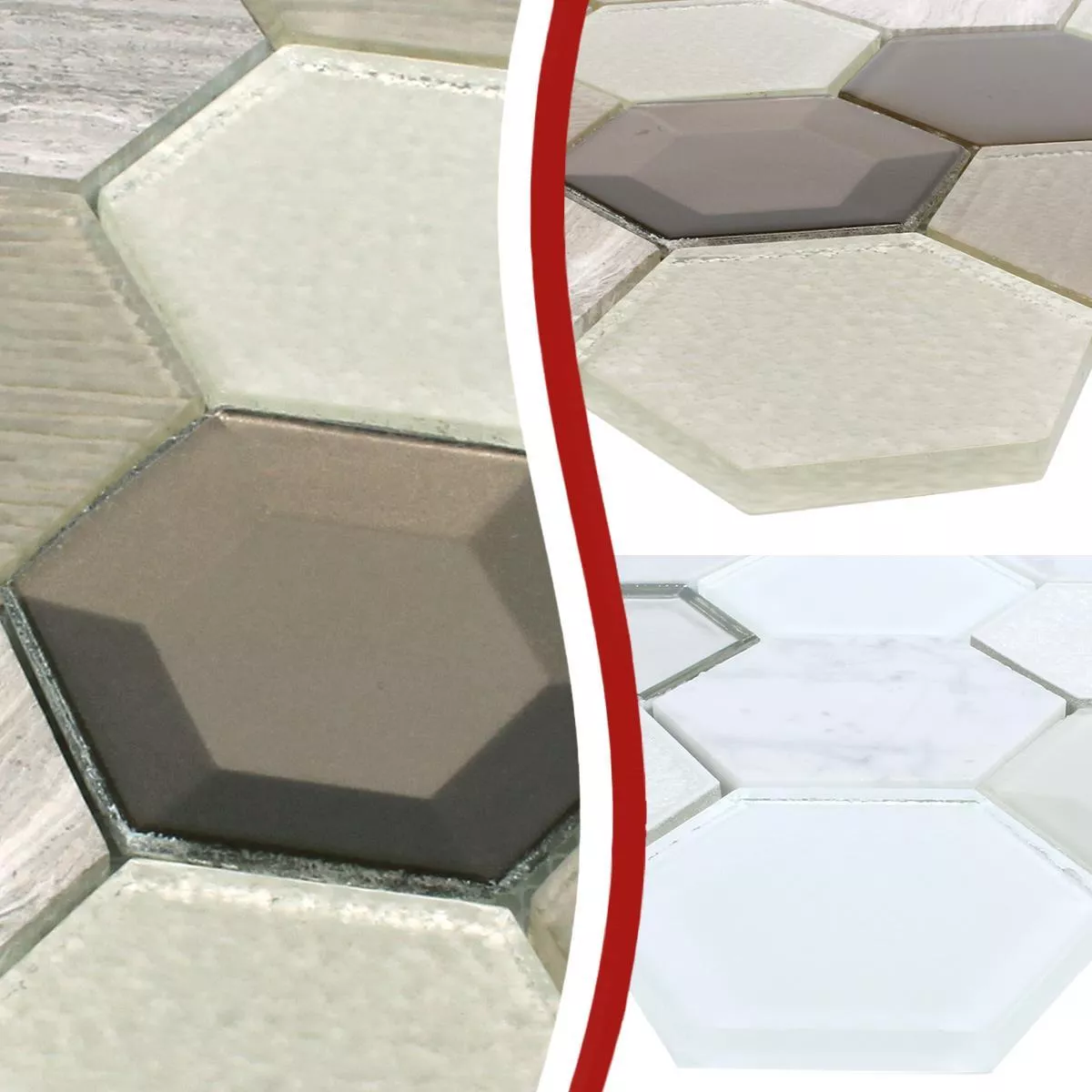 Mозаечни Плочки Шестоъгълник Concrete Стъклена Чаша Естествен Kамък Mix 3D
