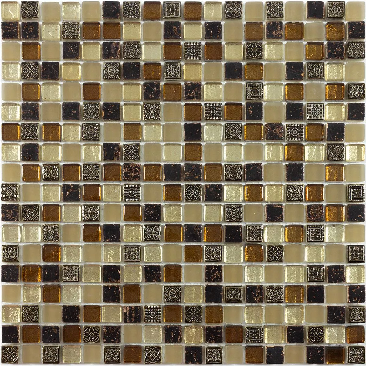 Sample Glass Marble Mosaic Tiles Kingsburg Brown Mix