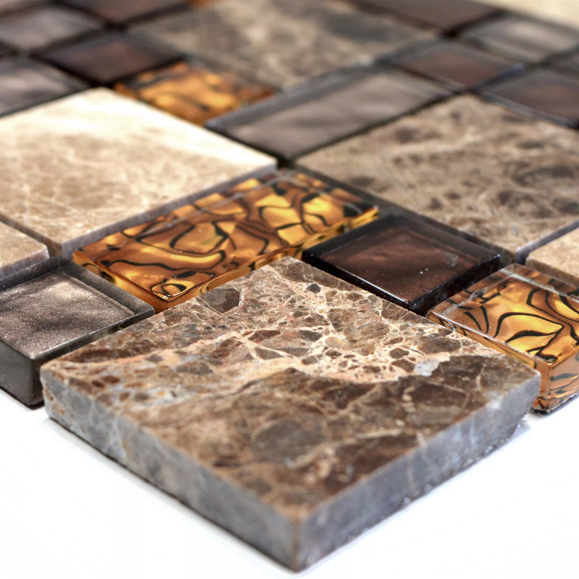 Glass Mosaic Natural Stone Tiles Lambada Brown Beige 3 Mix