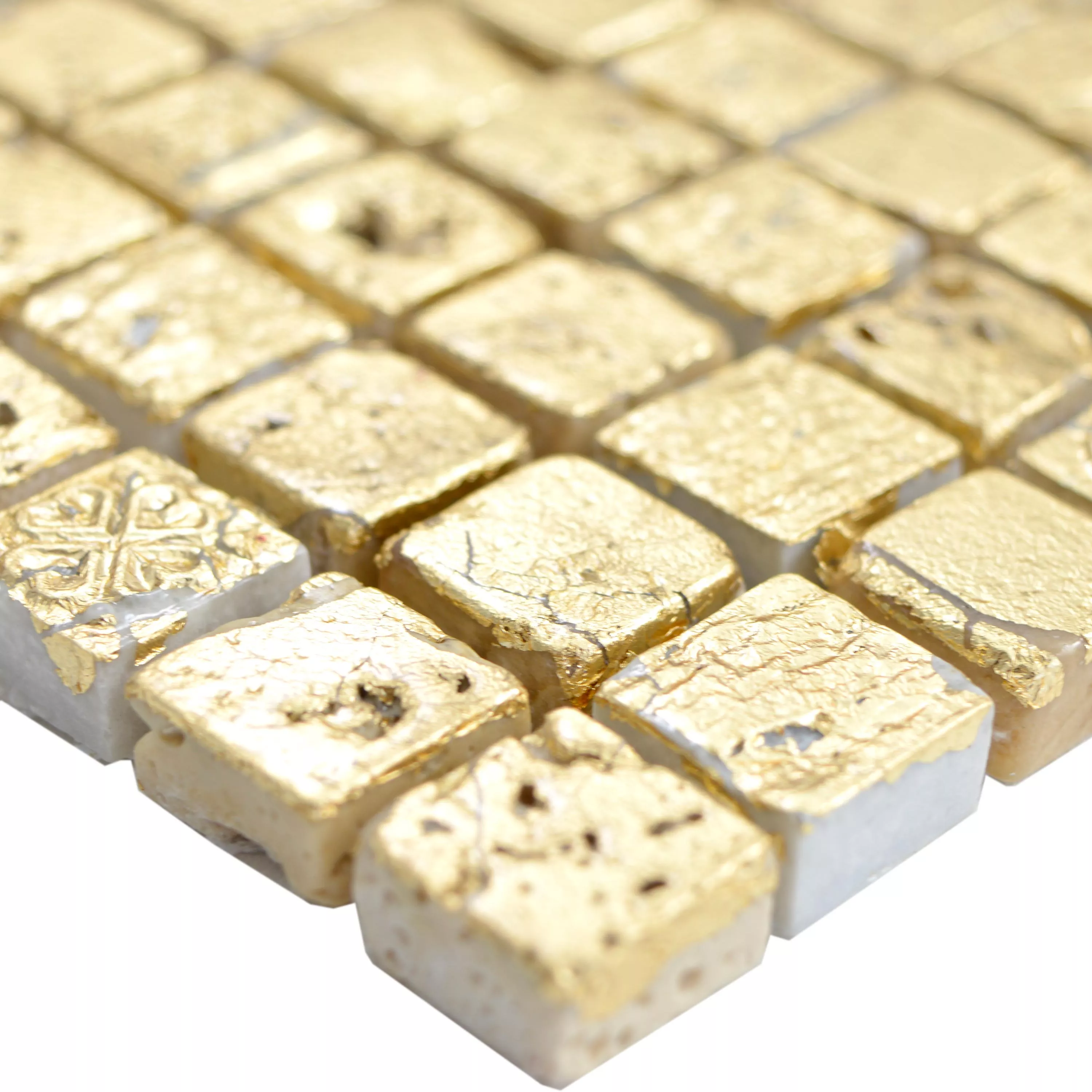 Natursten Resin Mosaik Fliser Lucky Guld