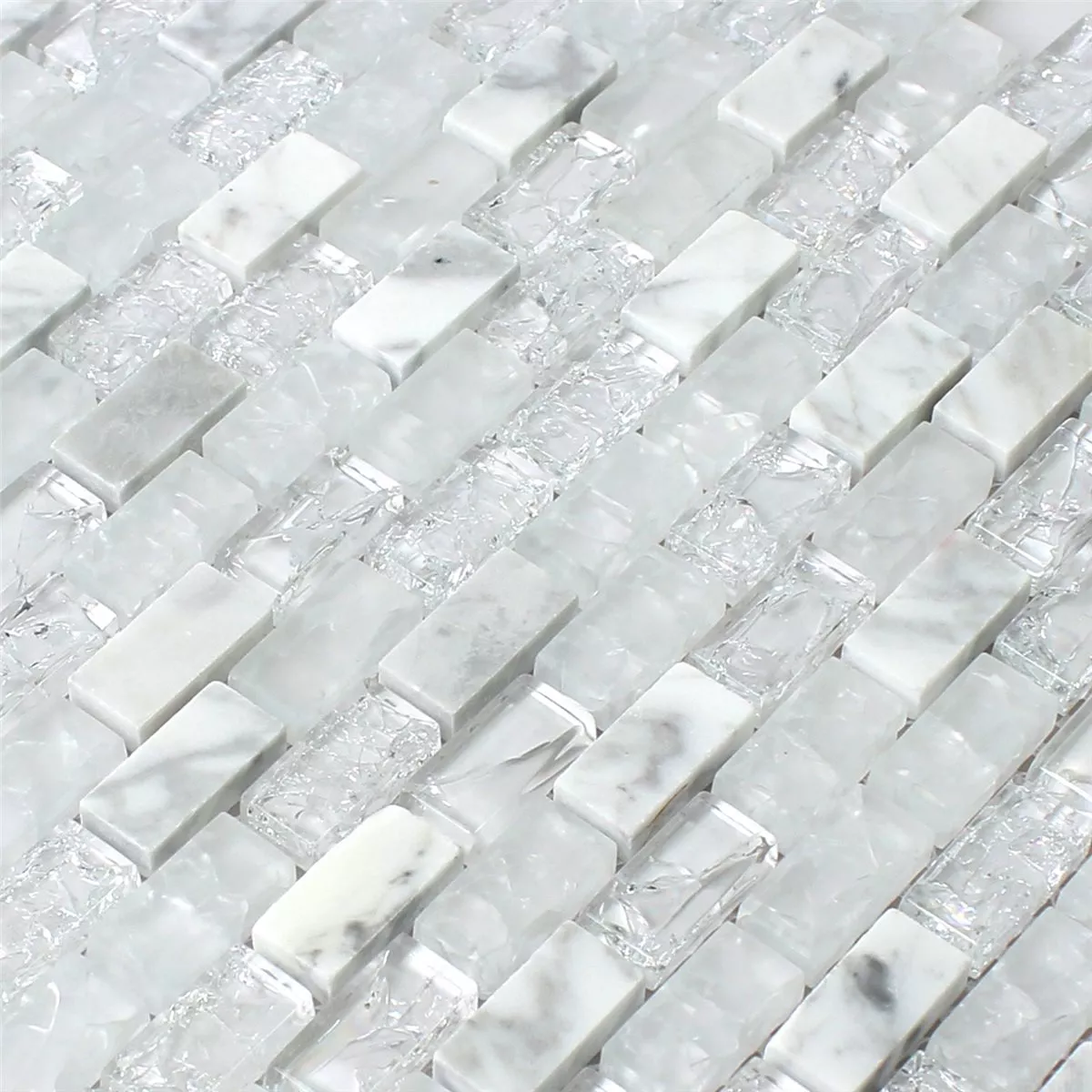 Mosaikkfliser Glass Naturstein Gått i Stykker Hvit Effekt Brick
