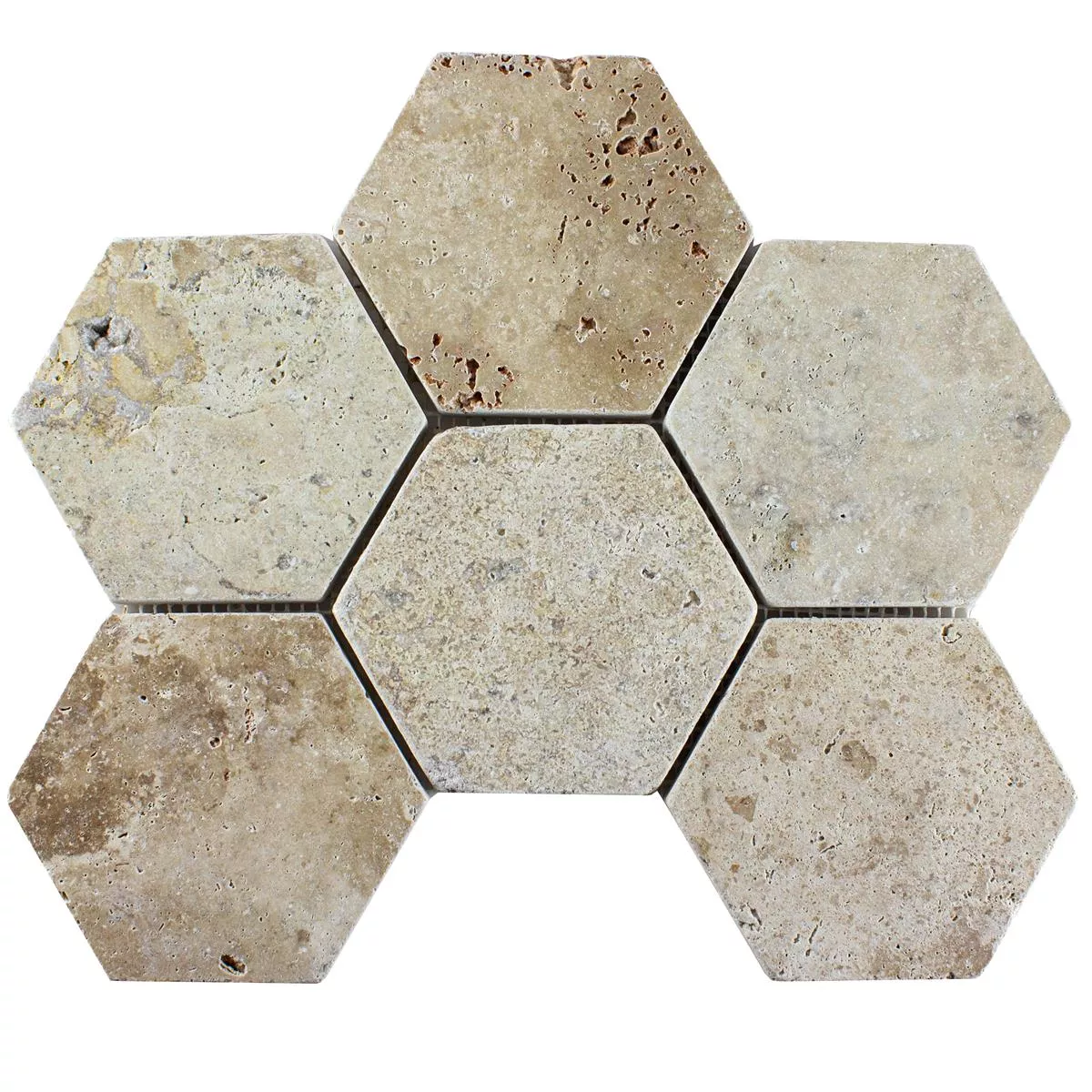 Sample Travertine Natural Stone Mosaic Tiles Mercado Hexagon Beige