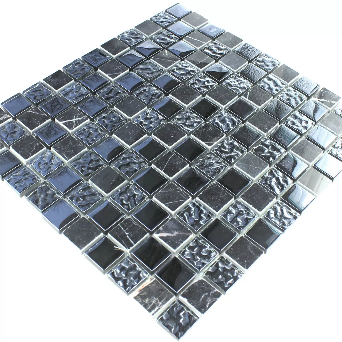 Mosaikkfliser Glass Marmor Svart Riflet 25x25x8mm