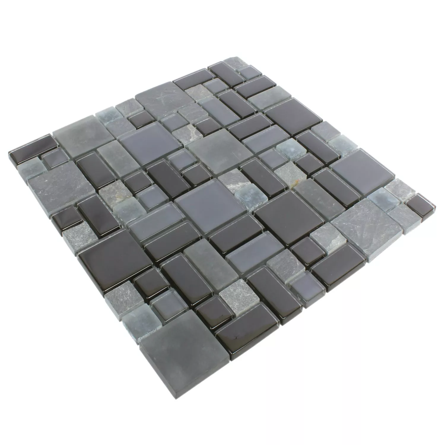 Mozaik Csempe Apollo Természetes Kő Üveg Keverék Fekete