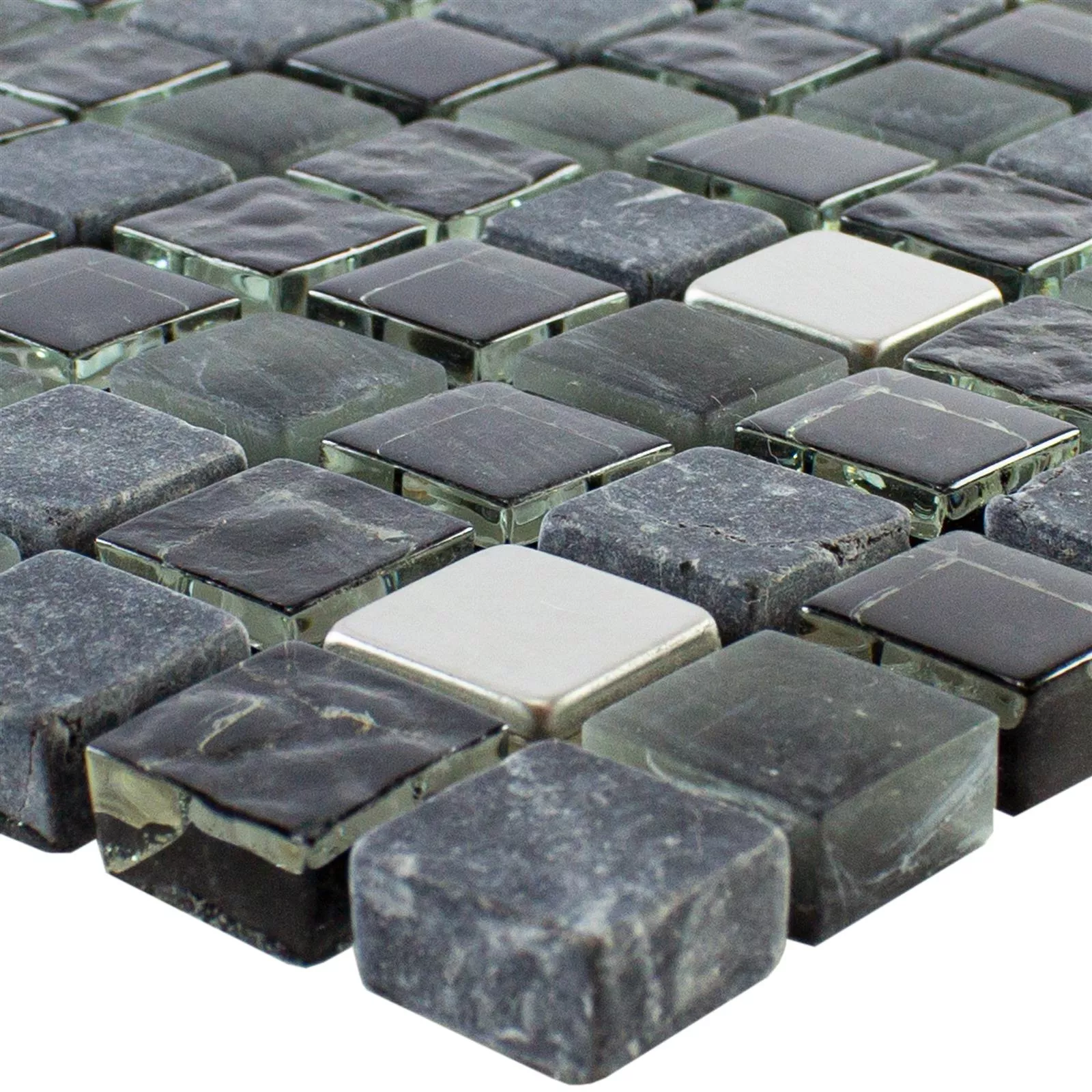 Glas Natursten Rustfrit Stål Mosaik Kosovo Sort Sølv Glas Natursten Rustfrit Stål Mosaik Kosovo Sort Sølv