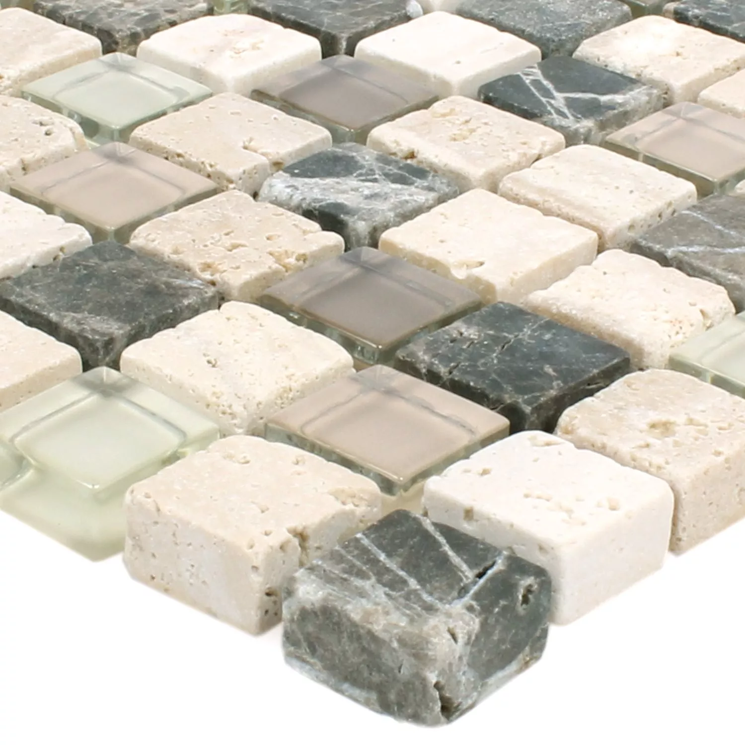 Mozaïektegel Milos Glas Natuursteen Mix Bruin Beige Quadrat