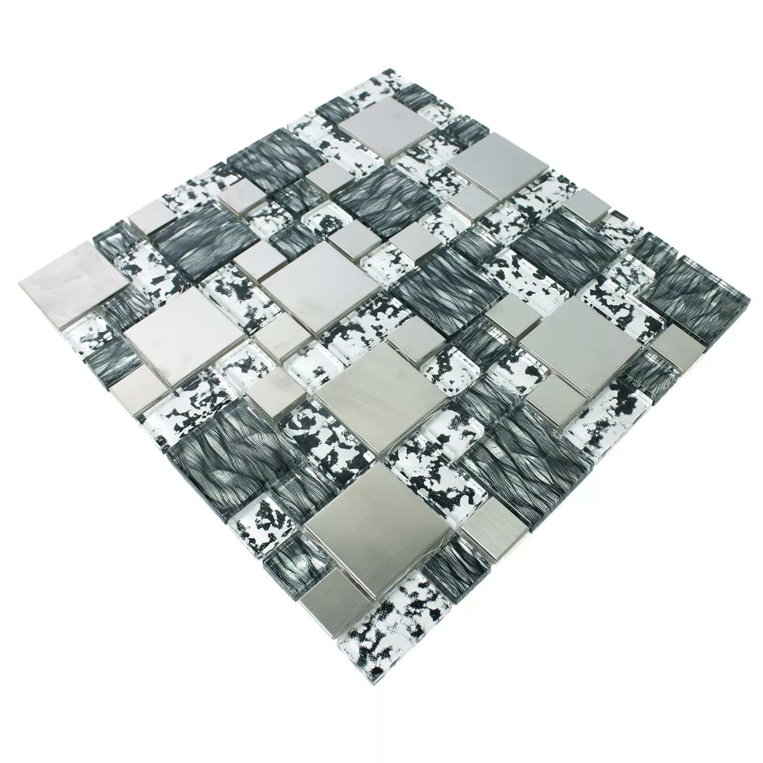 Vzorek Sklo Nerezová Ocel Mozaika Rio Černá Stříbrná Bílá