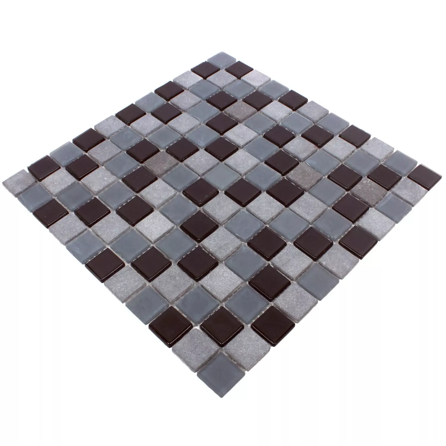 Sample Mosaic Tiles Marble Glass Mix Kobra Black Grey 