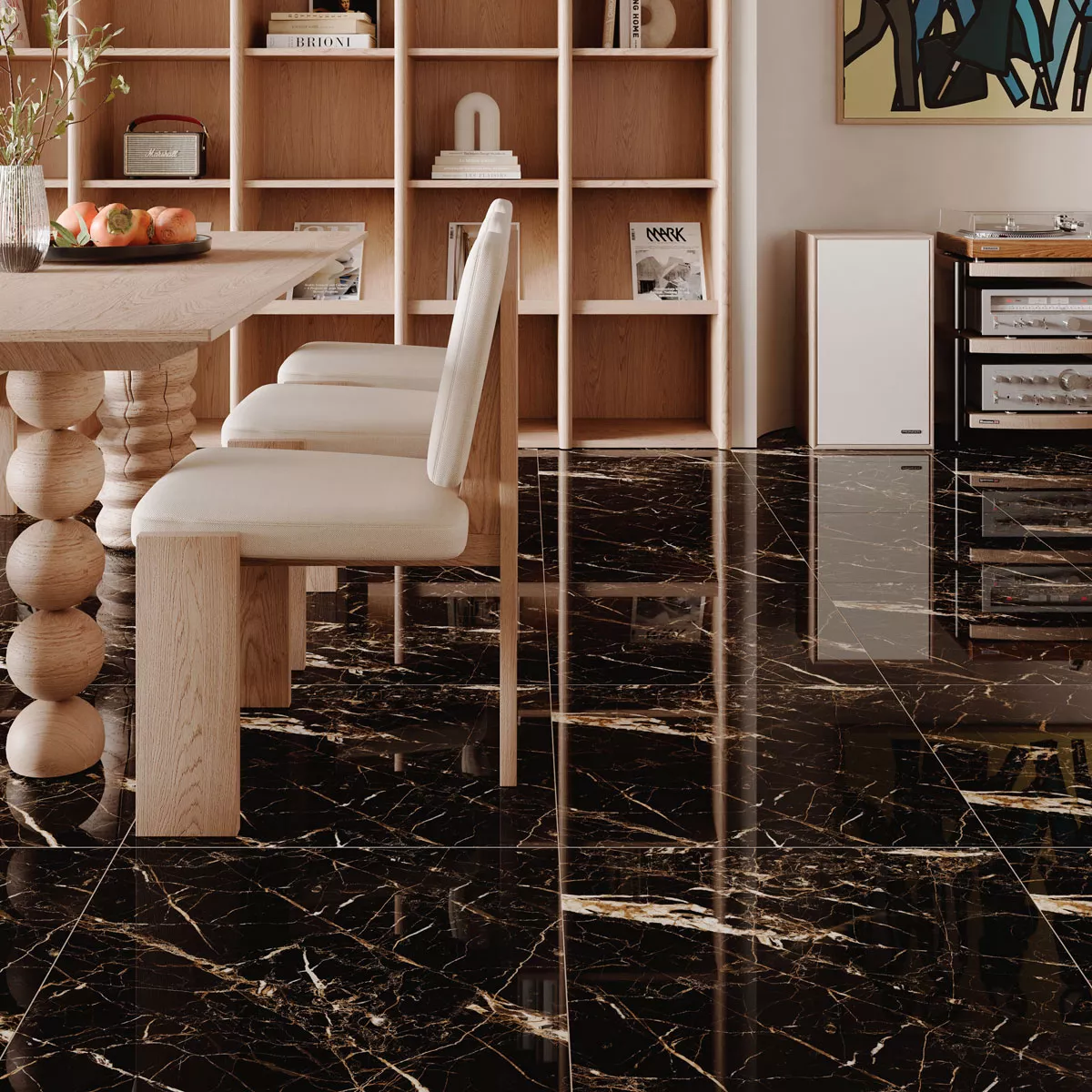 Sample Floor Tiles Trento Marble Optic Black Gold Polished Glossy