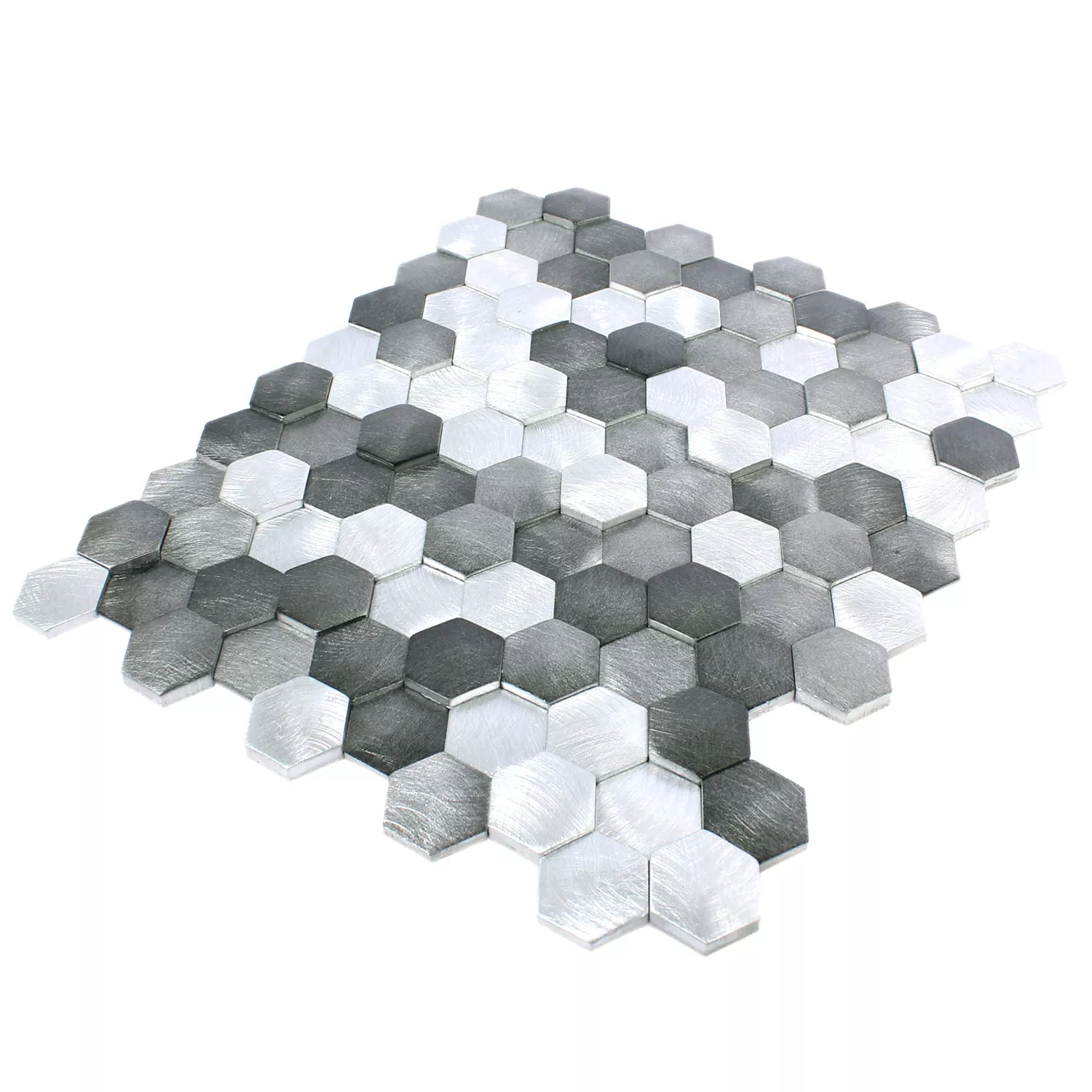 Azulejo Mosaico Sindos Hexágono 3D Preto Prata