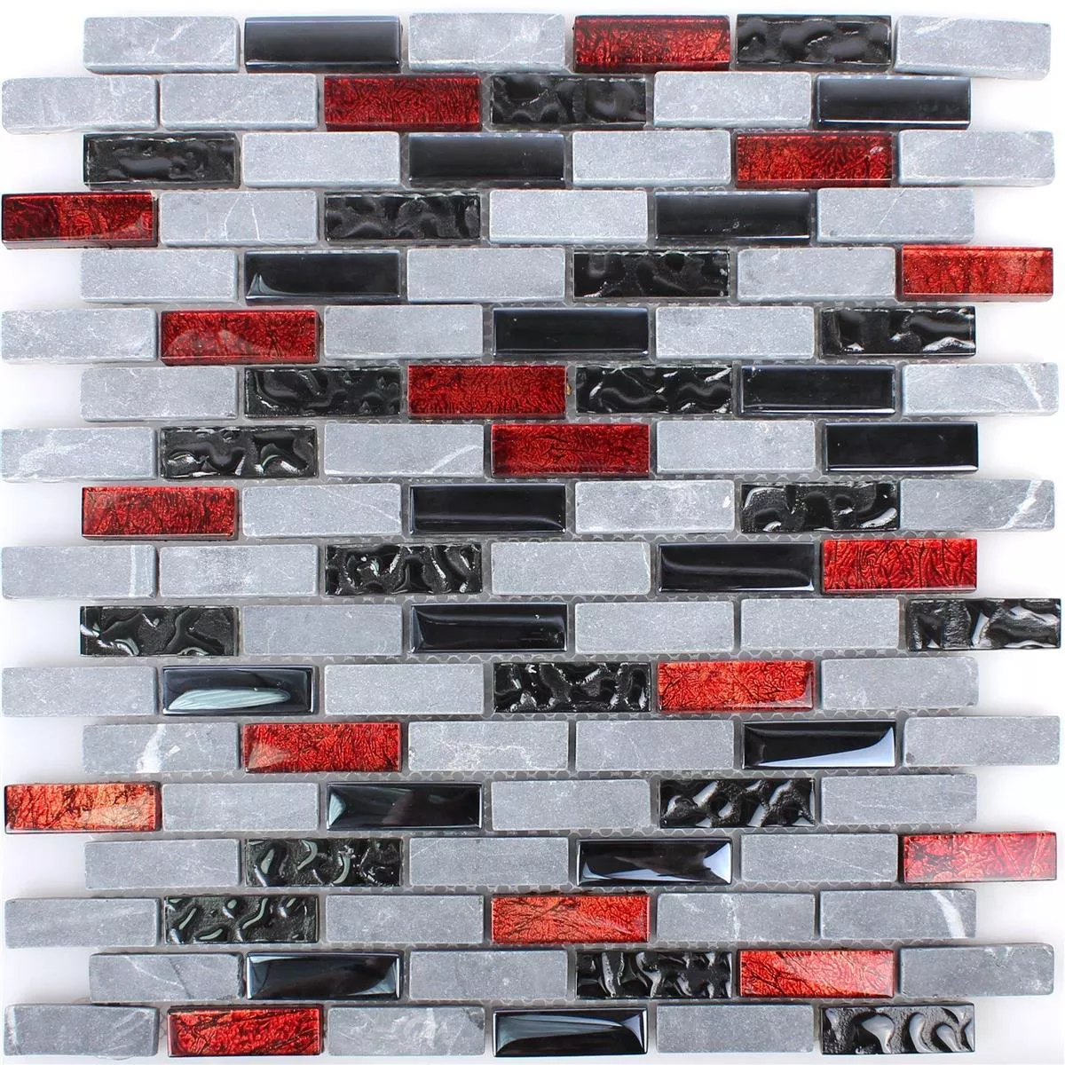 Sample Glass Mosaic Natural Stone Tiles Marley Black Red Grey