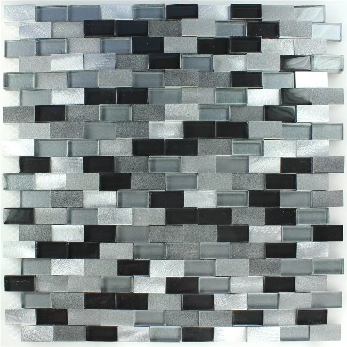 Azulejo Mosaico Alumínio Vidro Design 3D Preto Prata