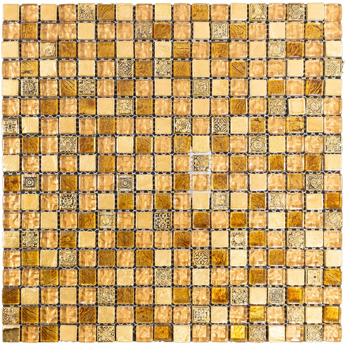 Vidro Mármore Azulejo Mosaico Majestic Bege Ouro