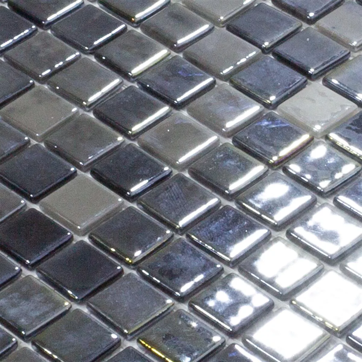 Mosaico De Vidro Azulejos Silvertown Antracite Metallic 25x25mm