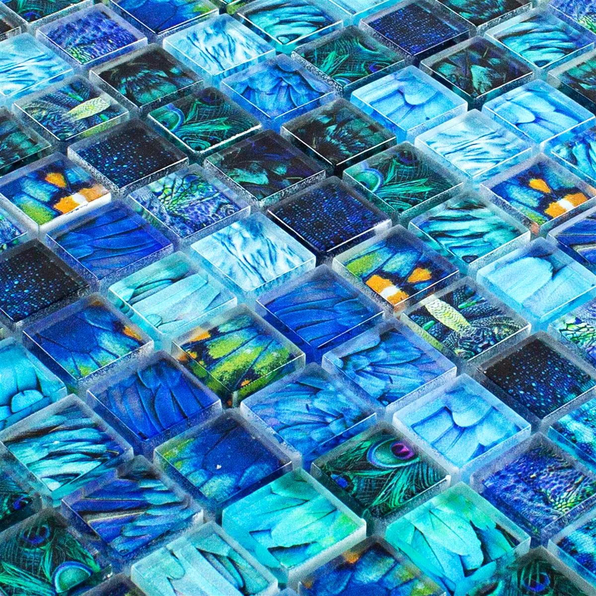 Vzorek Skleněná Mozaika Dlaždice Peafowl Modrá 23